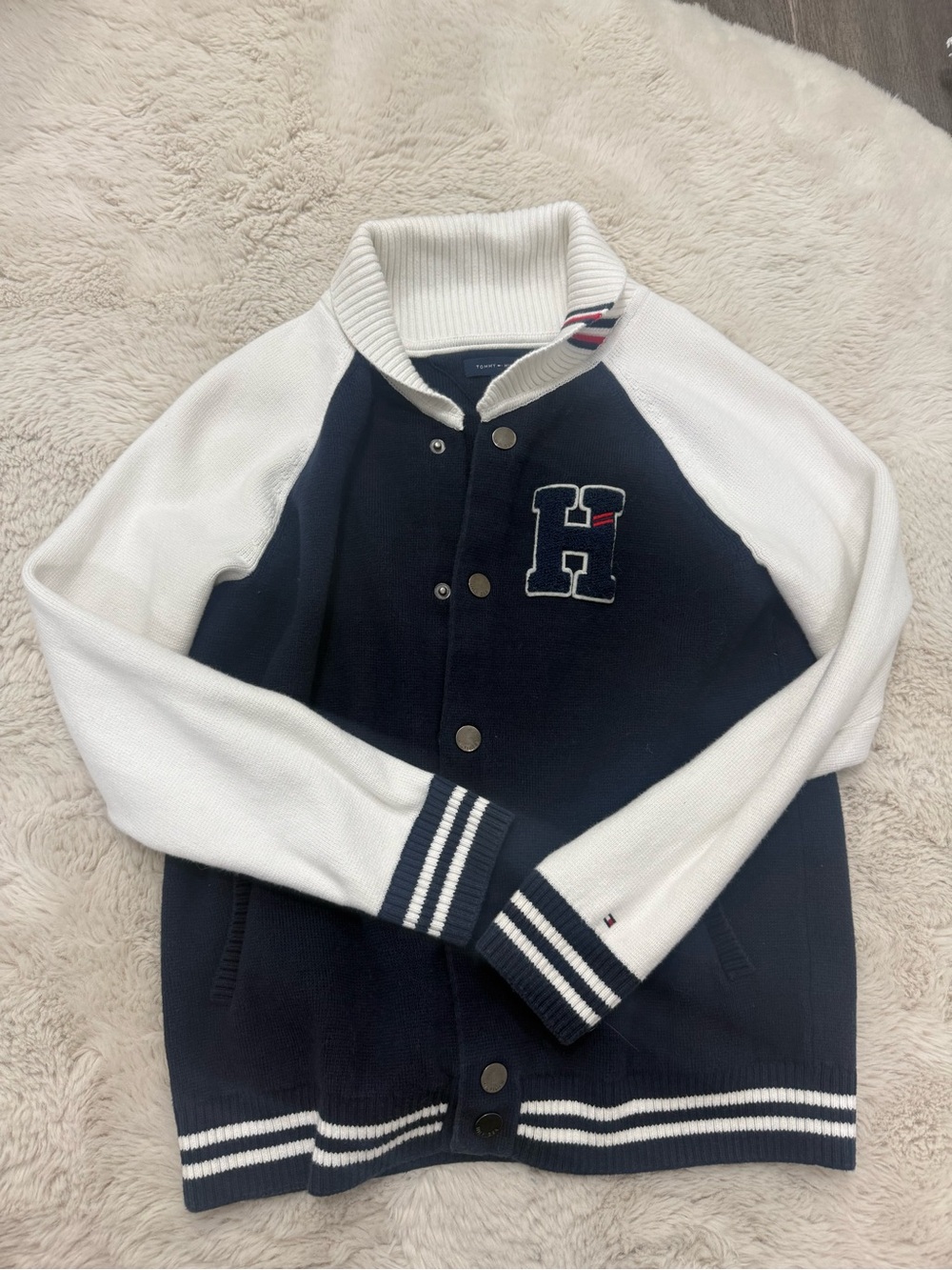 Tommy Hilfiger Kids Navy & White Varsity sweater size 12/14